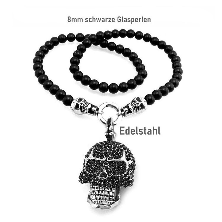 Schwarze Totenkopf Halskette aus Edelstahl