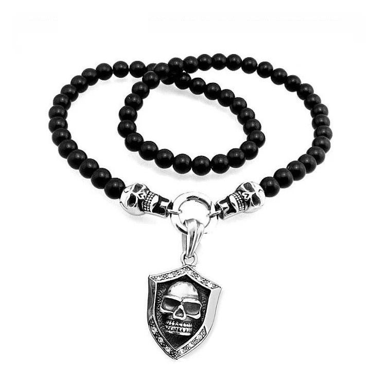 Schwarze Damen Bikerkette mit Totenkopf