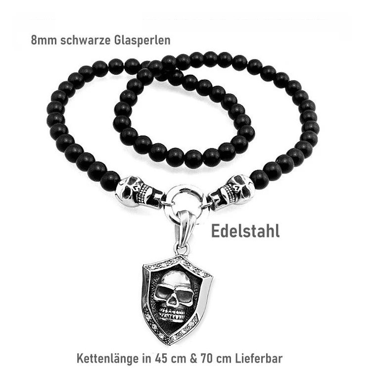 Schwarze Damen Bikerkette mit Totenkopf