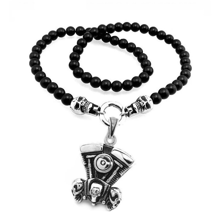 Schwarze Damen Bikerkette mit Motorblock Anhänger