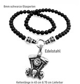 Schwarze Damen Bikerkette mit Motorblock Anhänger