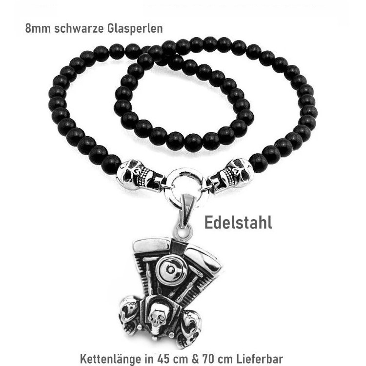 Schwarze Damen Bikerkette mit Motorblock Anhänger