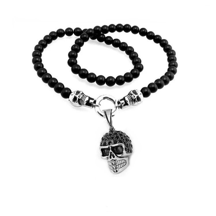 Schwarze Bikerkette Totenkopf