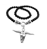 Schwarze Glasperlenkette mit Stierkopf-Anhänger