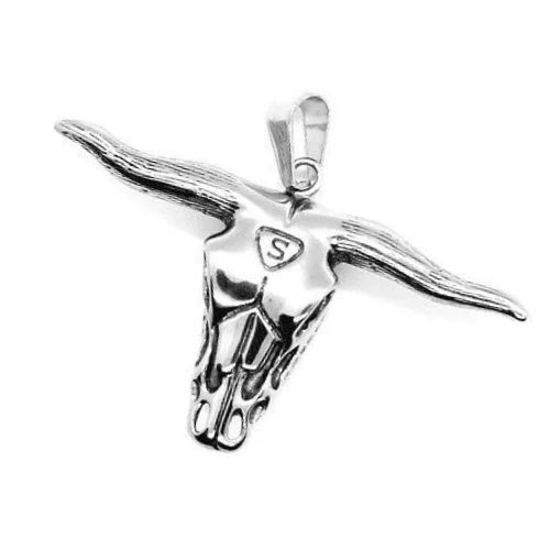 Schwarze Glasperlenkette mit Stierkopf-Anhänger