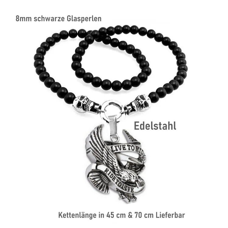 Schwarze Damen Bikerkette mit Anhänger „Live to ride – ride to live“