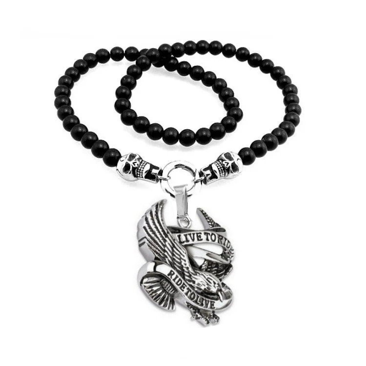 Schwarze Damen Bikerkette mit Anhänger „Live to ride – ride to live“