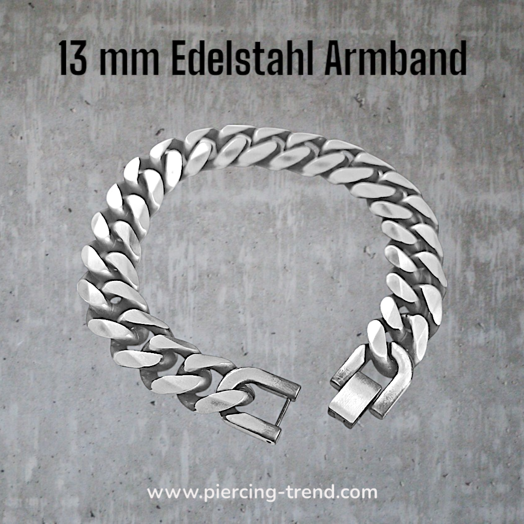 13mm Herren Panzerarmband Edelstahl | 22 cm lang
