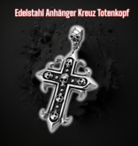 Edelstahlanhänger Kreuz mit Totenkopf