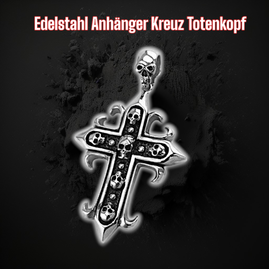 Edelstahlanhänger Kreuz mit Totenkopf
