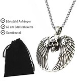 Edelstahlanhänger Totenkopf mit Flügel
