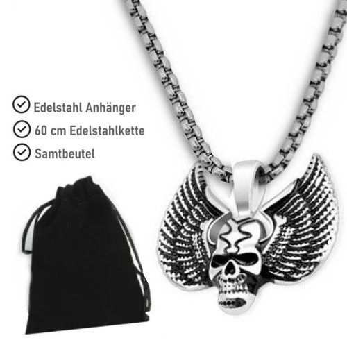 Kettenanhänger Totenkopf mit Flügel