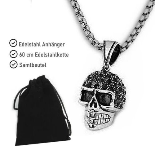 Schwarzer Totenkopf Anhänger mit Edelstahlkette