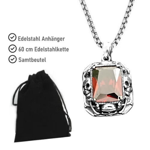 Edelstahl Anhänger mit roten Zirkoniastein