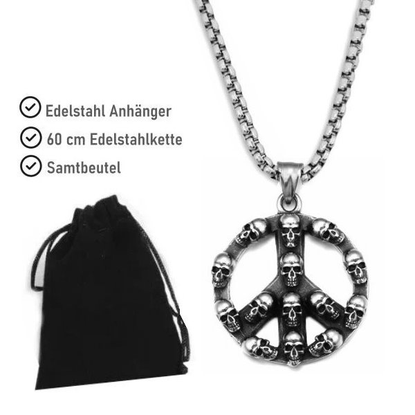Kettenanhänger Peace mit Totenkopf