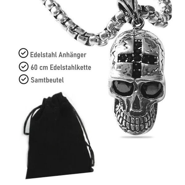 Totenkopf Anhänger mit schwarzen Stein