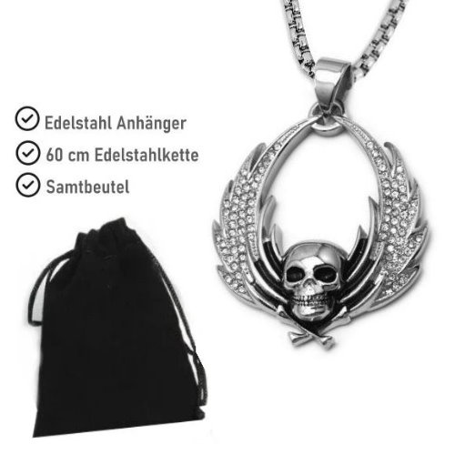 Edelstahlanhänger Totenkopf mit Flügel