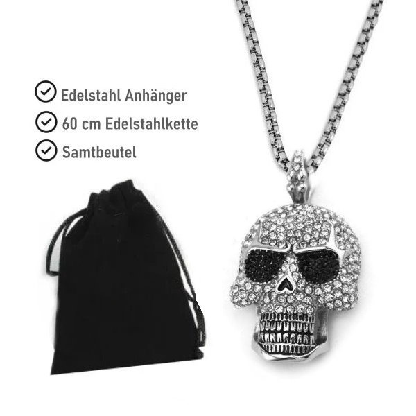 Damen Kettenanhänger Totenkopf mit Glitzer