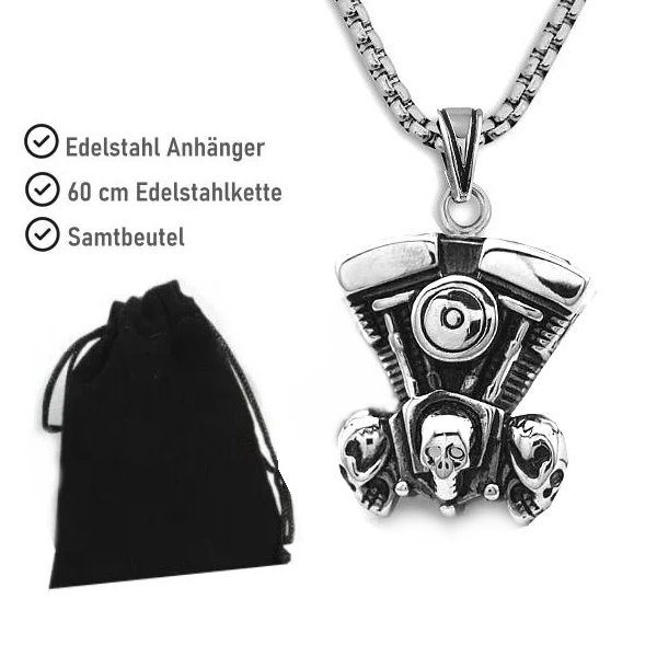 Edelstahl Anhänger Motorblock Bikerschmuck