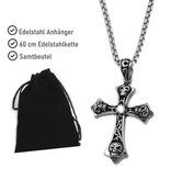 Edelstahlkette mit Kreuzanhänger Totenkopf