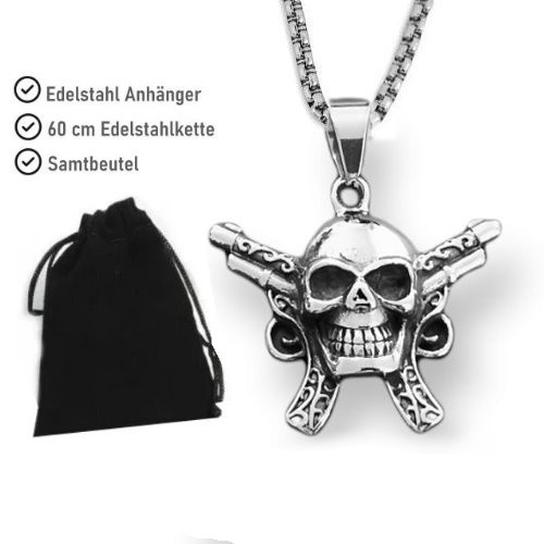 Kettenanhänger Totenkopf mit Revolver