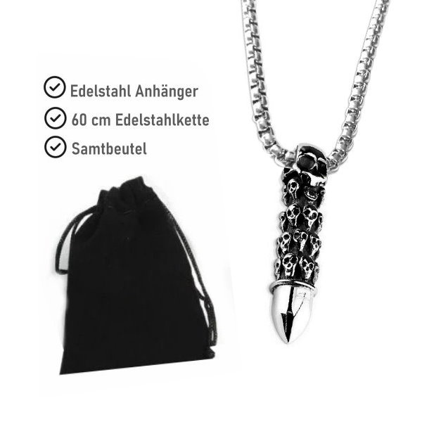 Edelstahl Anhänger Patrone mit Totenkopf