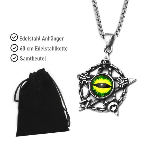 Edelstahlanhänger Pentagramm mit Auge