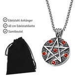 Pentagramm Edelstahlanhänger mit roten Steinchen