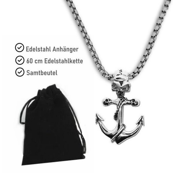 Kettenanhänger Anker mit Totenkopf