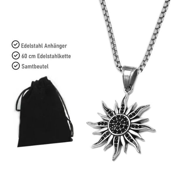 Kettenanhänger Sonne mit schwarzen Zirkoniasteine