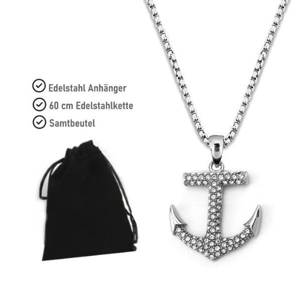 Edelstahlanhänger Anker mit kristall Steinchen
