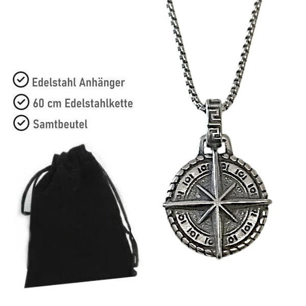 Edelstahlkette mit Kompass Anhänger