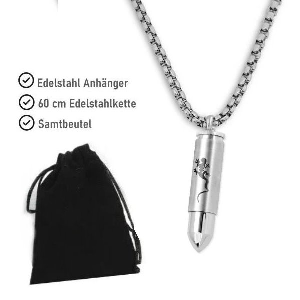 Edelstahl Patronen Anhänger Geko
