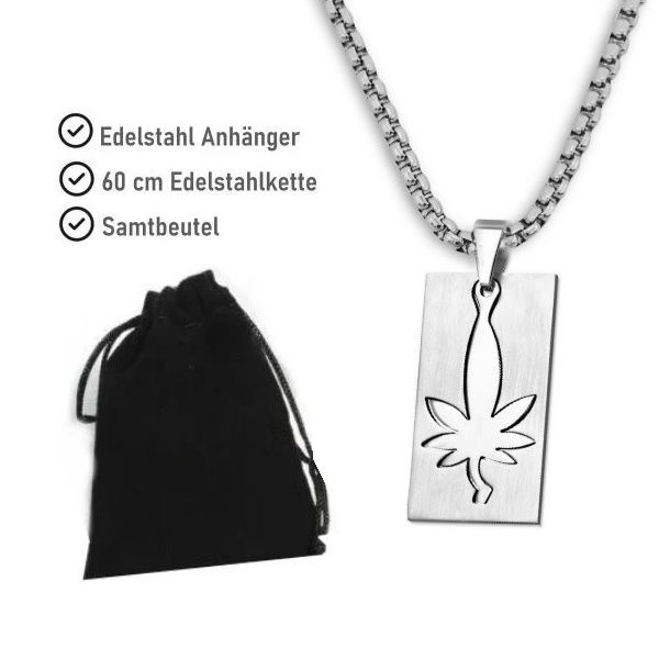 Edelstahl Kettenanhänger Hanfblatt