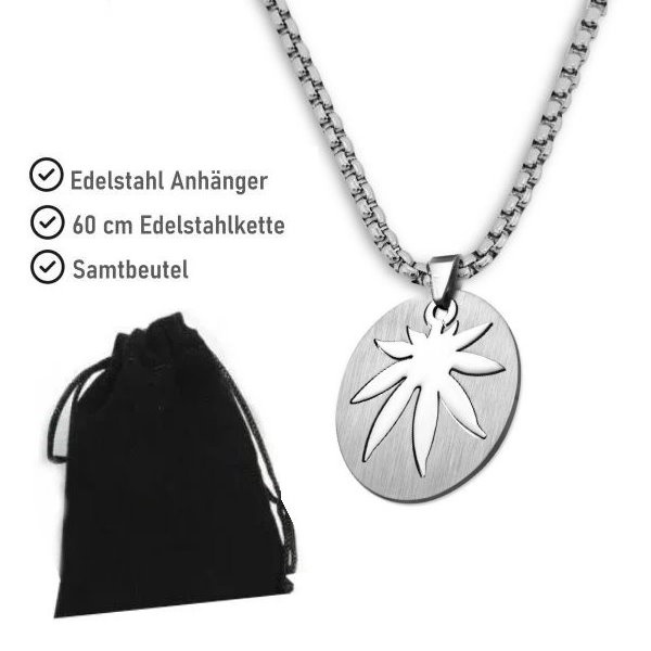 Ovaler Ketten Anhänger Hanfblatt