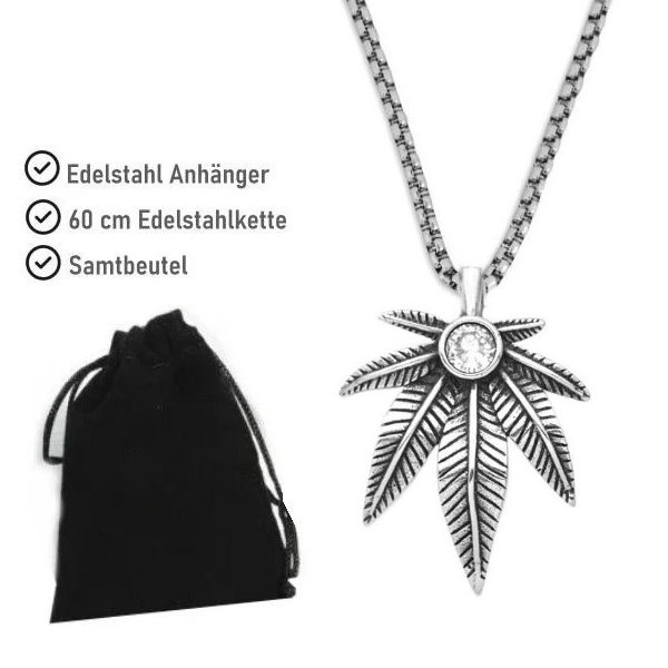 Edelstahlanhänger Hanfblatt