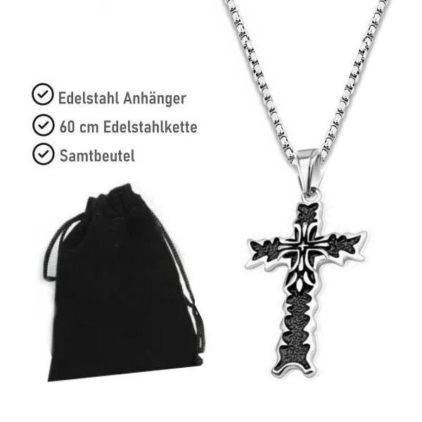 Edelstahl Kreuz Anhänger Schwarz