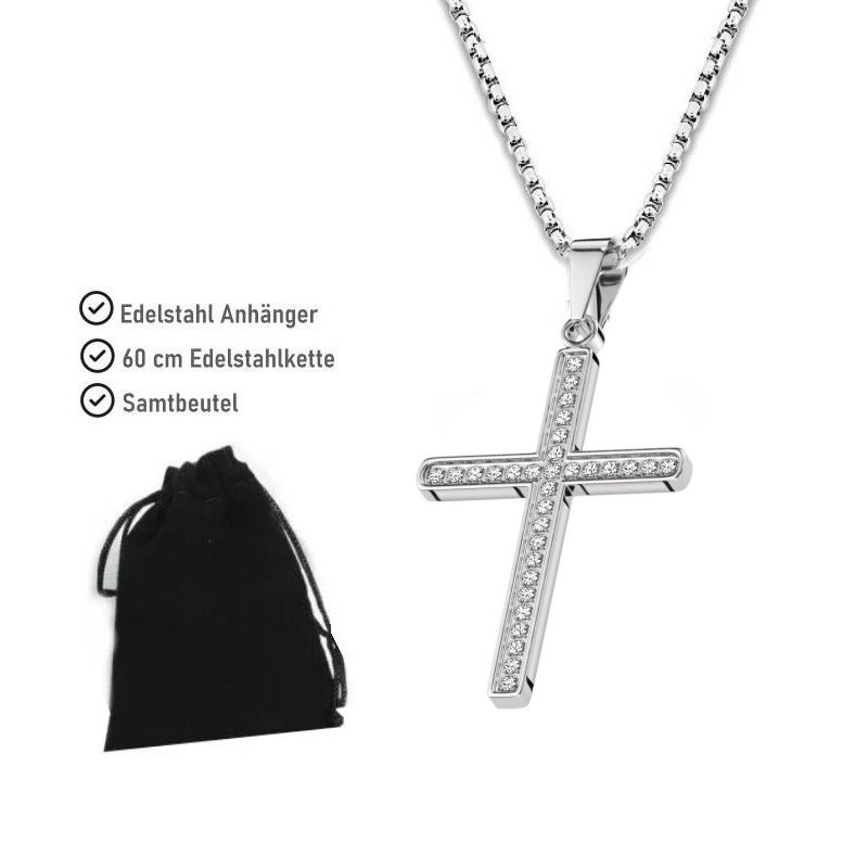 Edelstahlkette Kreuz mit Zirkonia