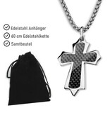 Kreuz Anhänger aus Edelstahl mit Carbon Inlay