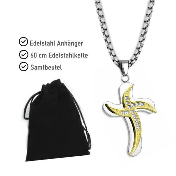 Kreuzkette Edelstahl gold-silberfärbig