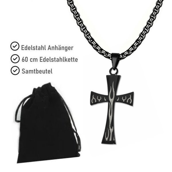 Schwarzes Kreuz mit Flammen Design