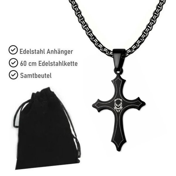 Kreuzanhänger schwarz Edelstahl