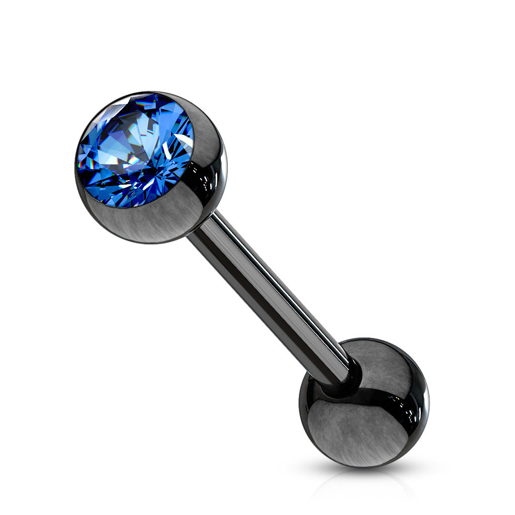 Schwarzes Zungenpiercing mit Zirkonia