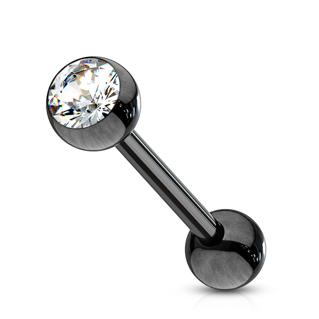 Schwarzes Zungenpiercing mit Zirkonia