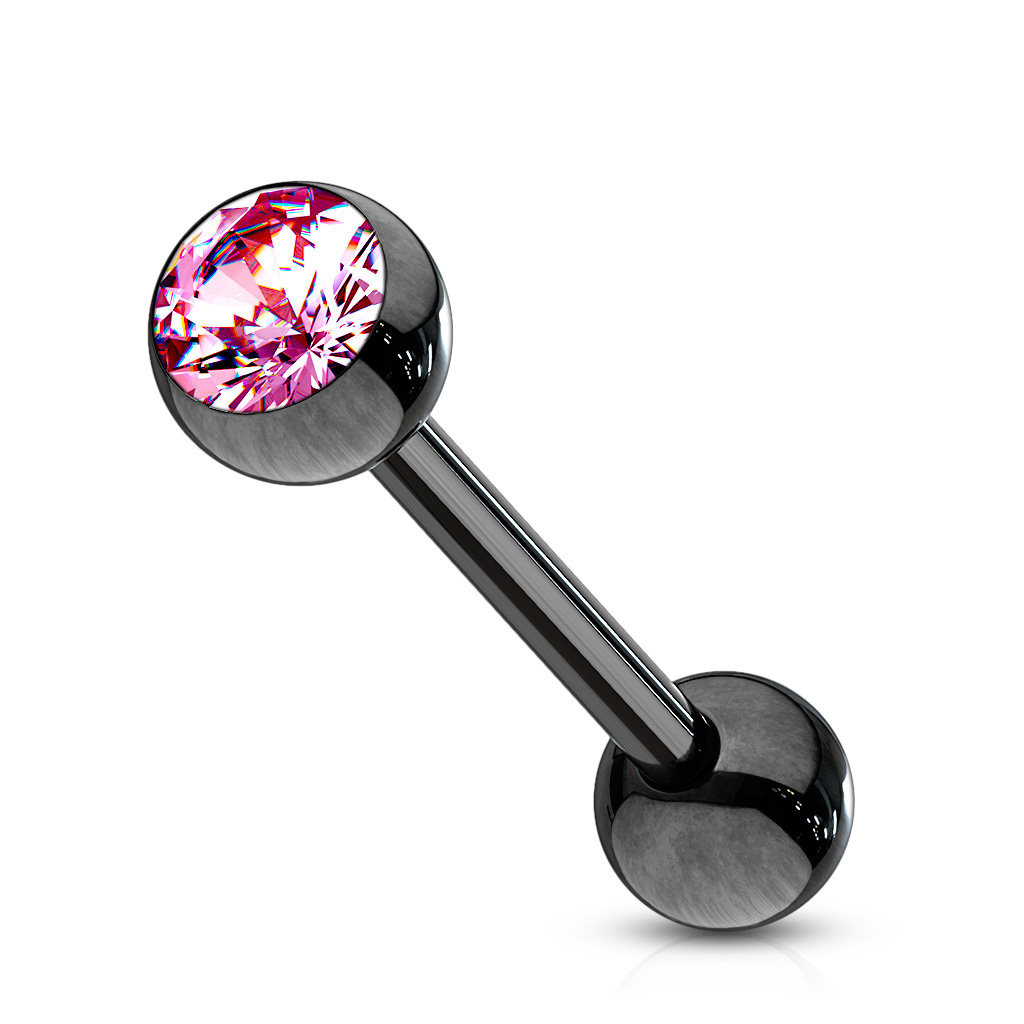 Schwarzes Zungenpiercing mit Zirkonia