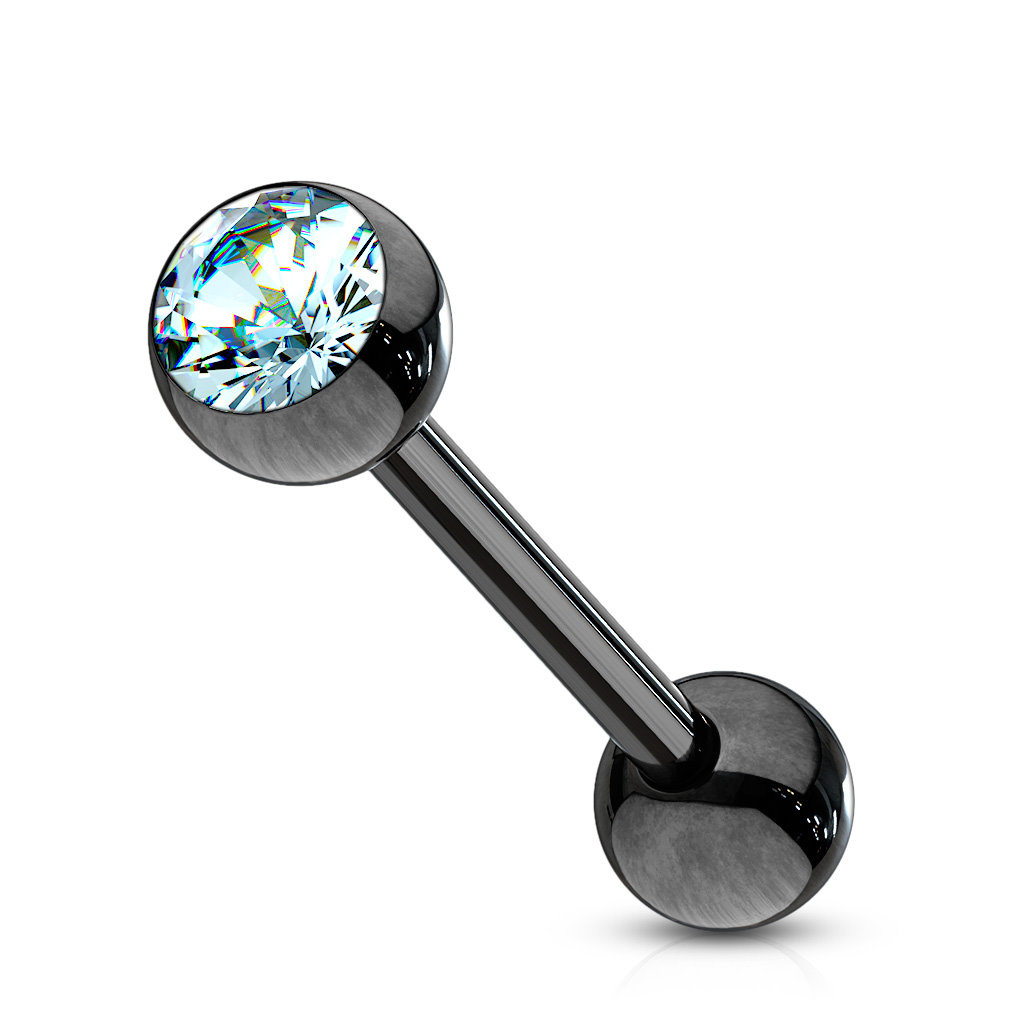 Schwarzes Zungenpiercing mit Zirkonia