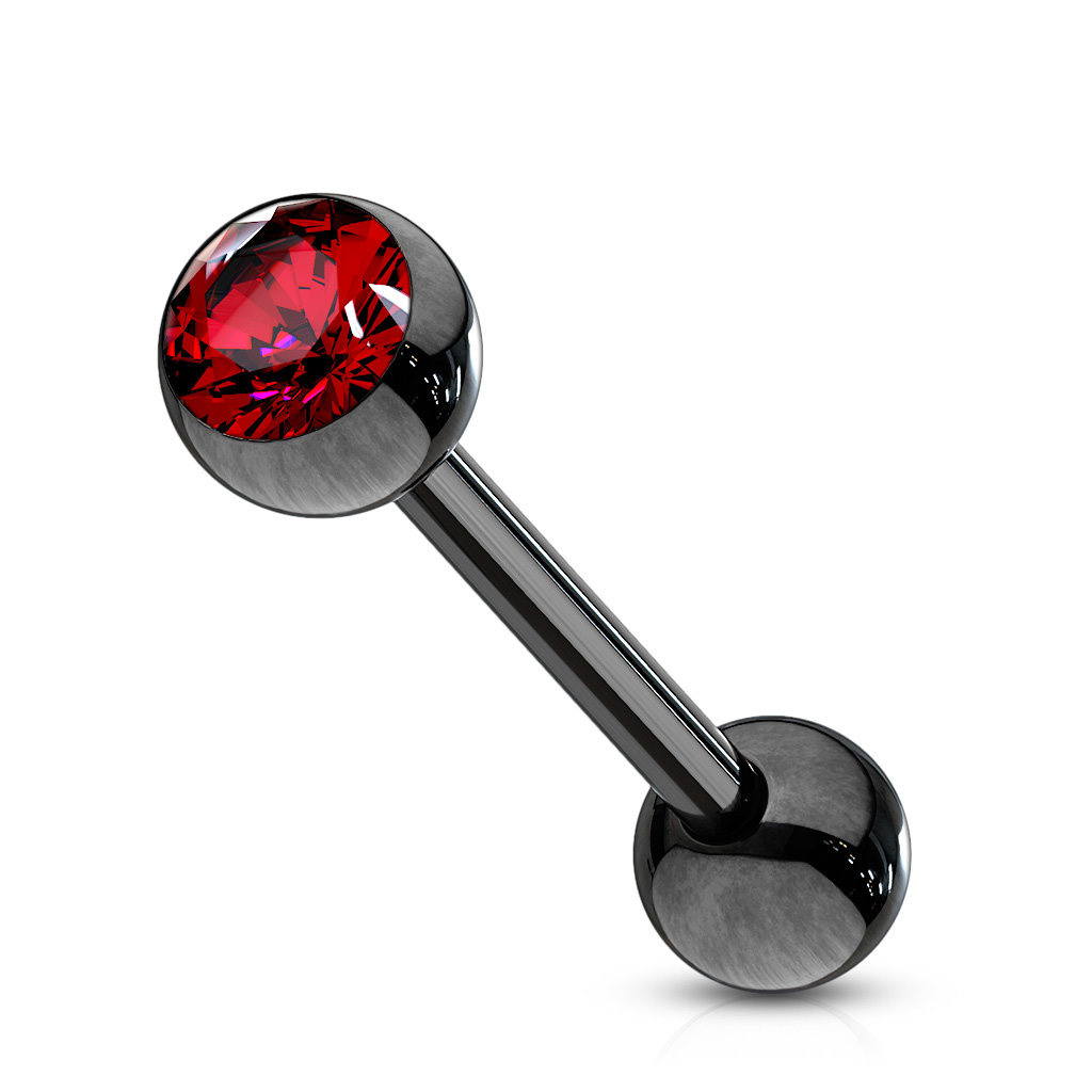 Schwarzes Zungenpiercing mit Zirkonia