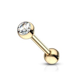 Goldfarbiges Zungenpiercing mit Kristall-Zirkonia – Chirurgenstahl 316L PVD | 16 mm Stablänge