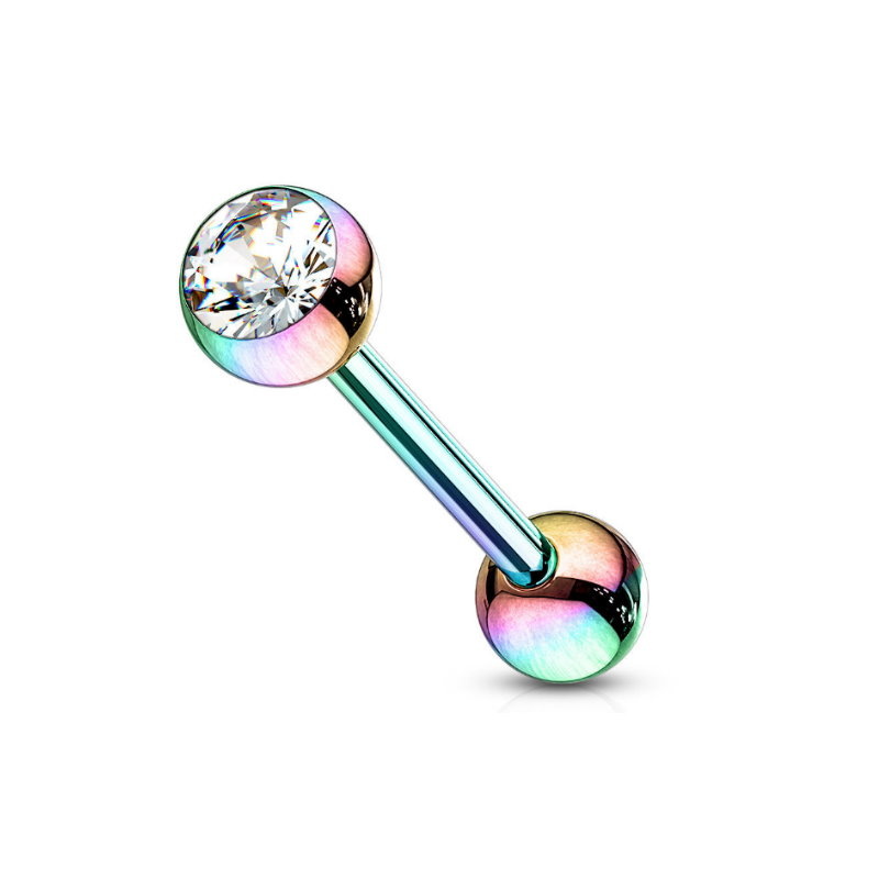 Zungenpiercing Regenbogen mit Kristallstein