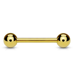 Goldfarbenes Zungenpiercing mit zwei 5 mm Kugeln – Chirurgenstahl 316L PVD | 12, 14 & 16 mm Stablänge